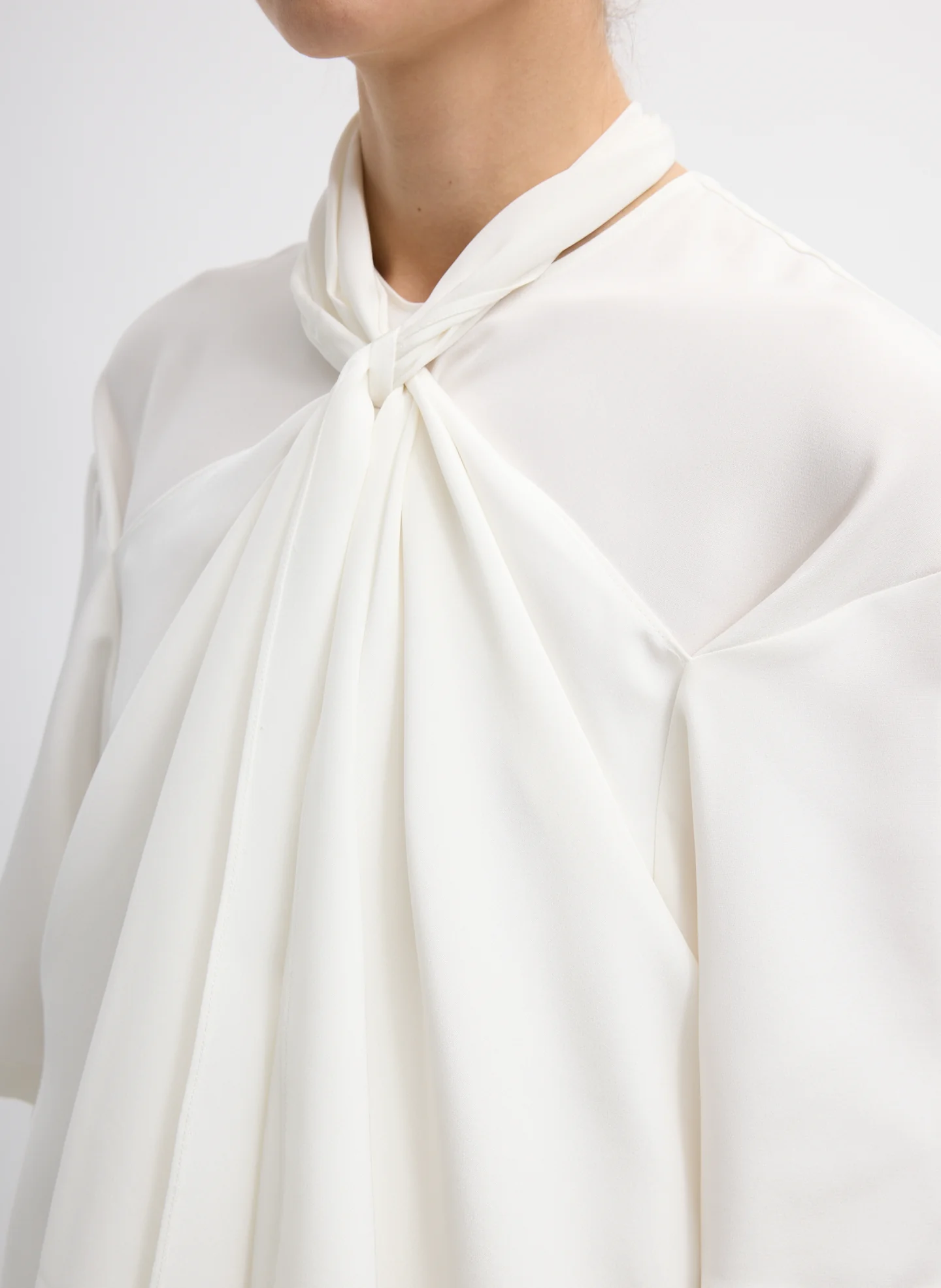 4 Ply Silk Tie Front Top - White - Image 3