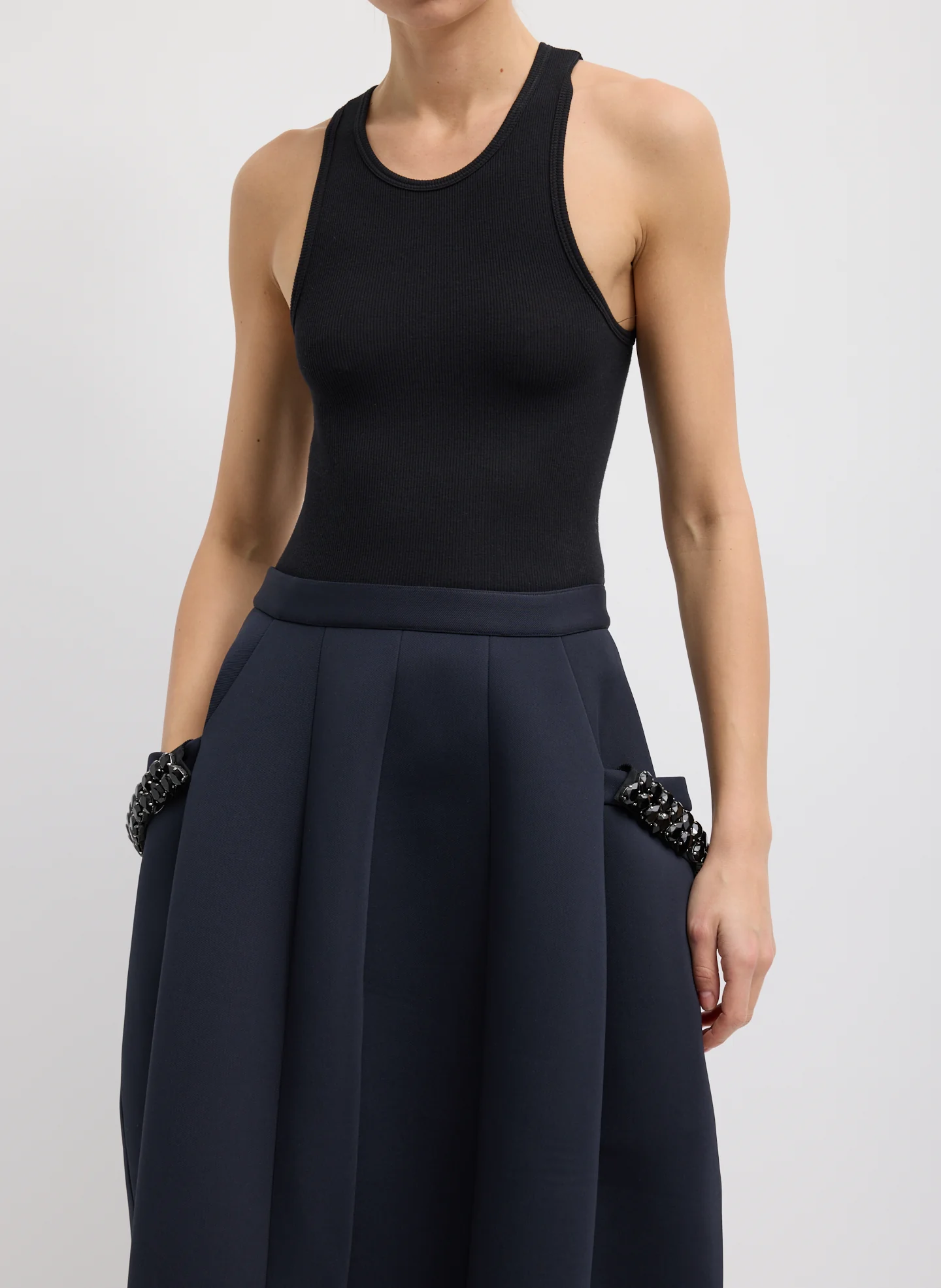 Bonded Twill Sculpted Skirt with Removeable Beaded Detail - Image 5