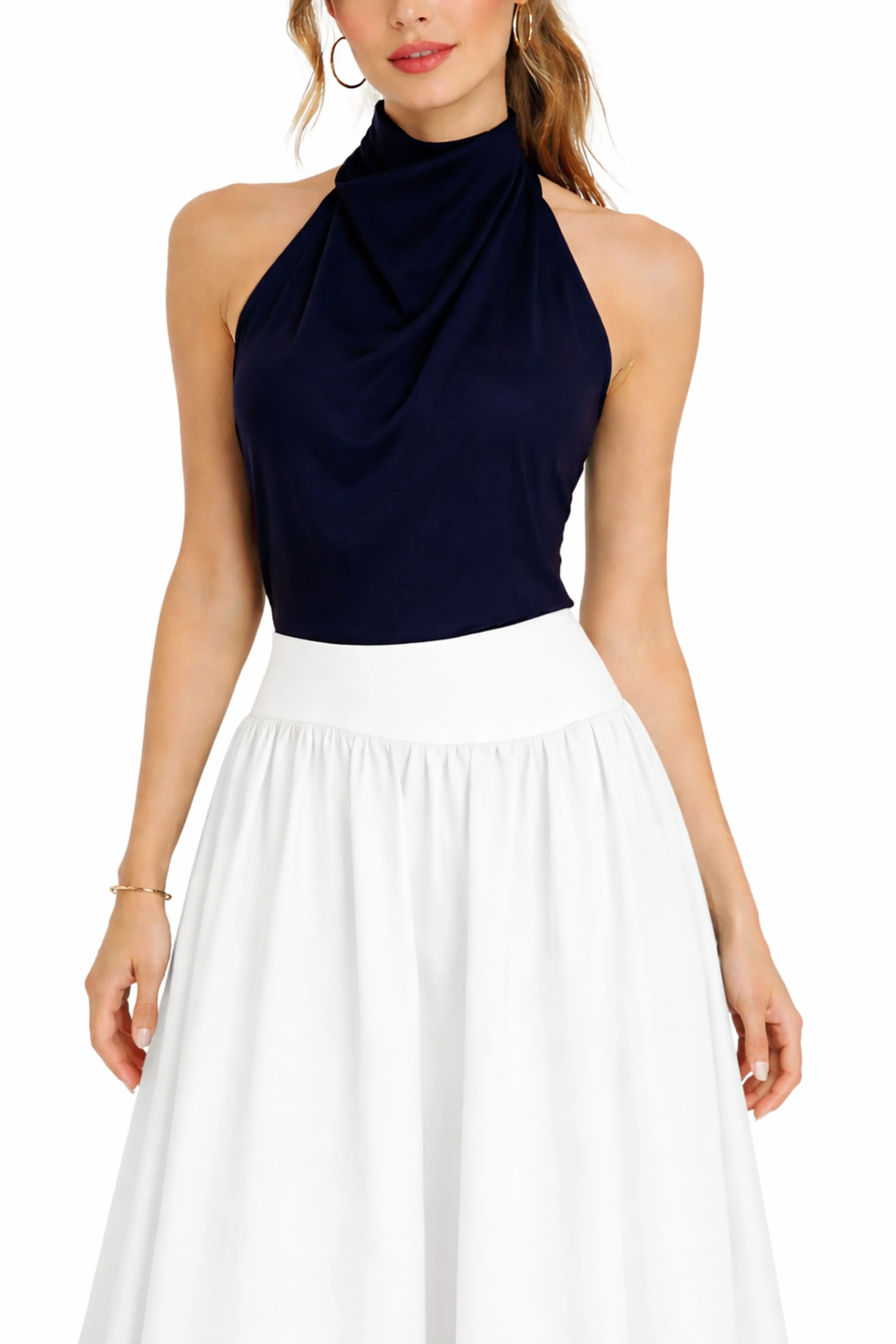 Crepe Scarf Top in Navy - Image 2