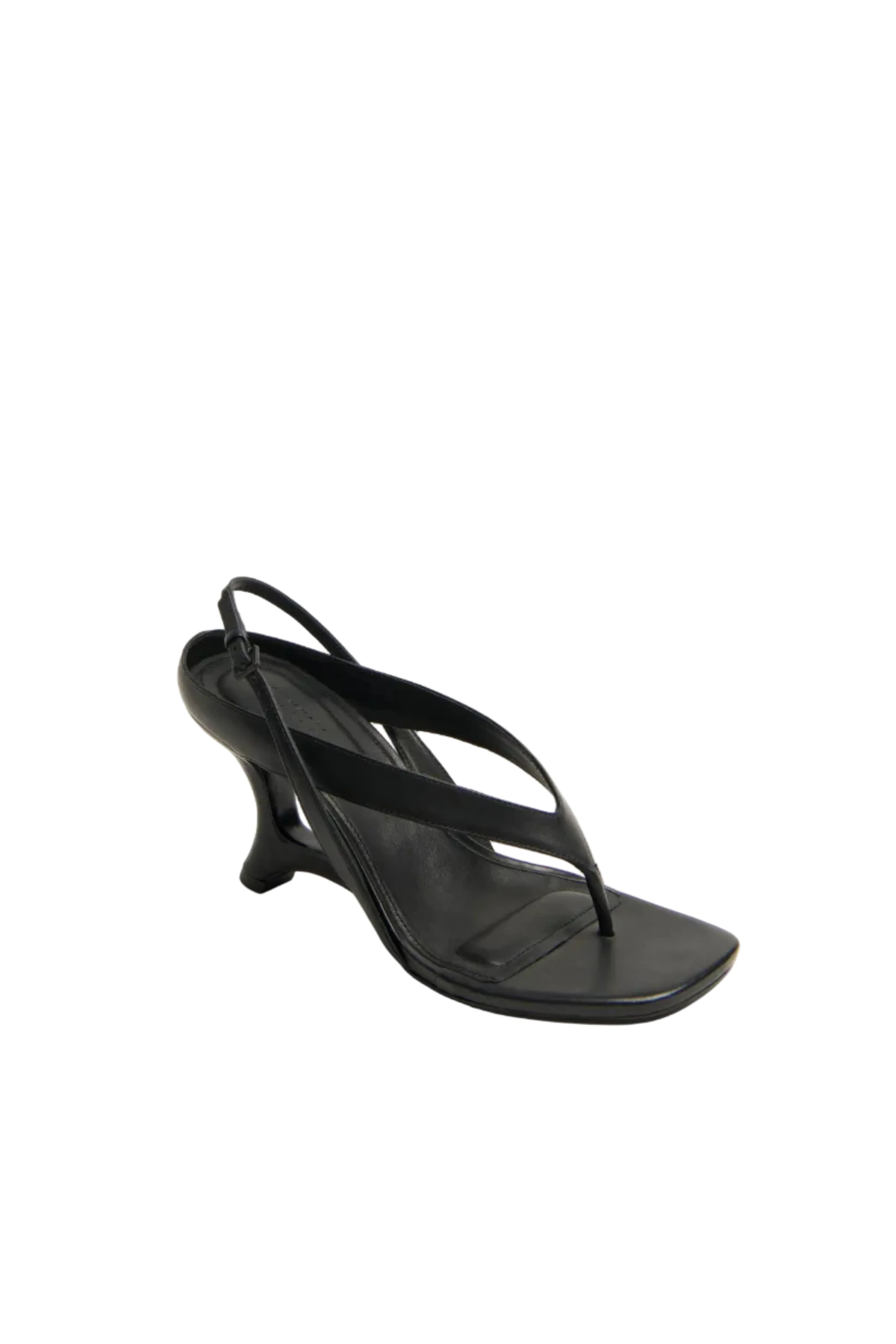 Darya Leather Wedge Thong Sandal in Black - Image 2