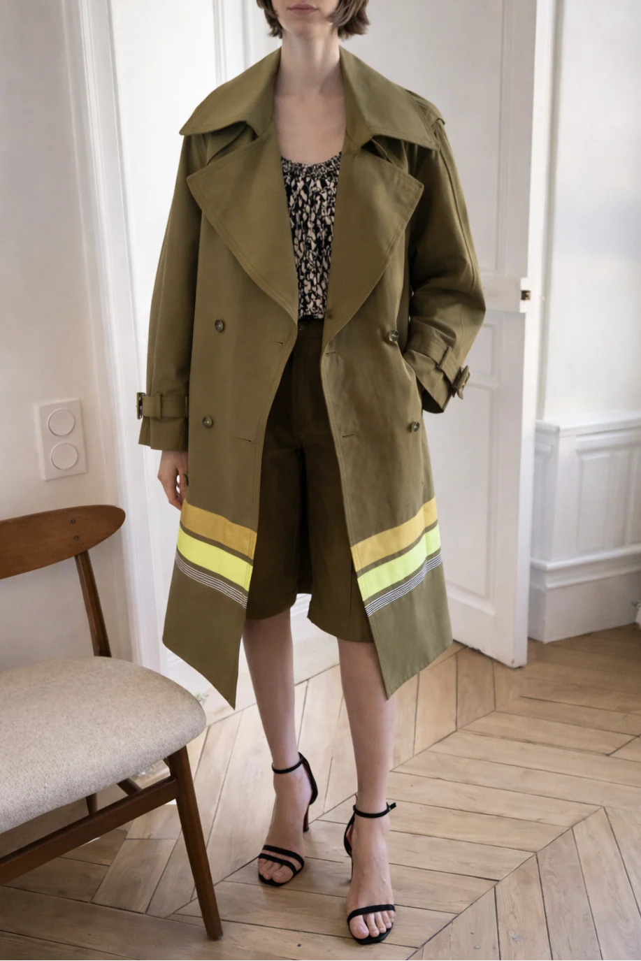 Embroidered Oversized Trench Coat - Image 3