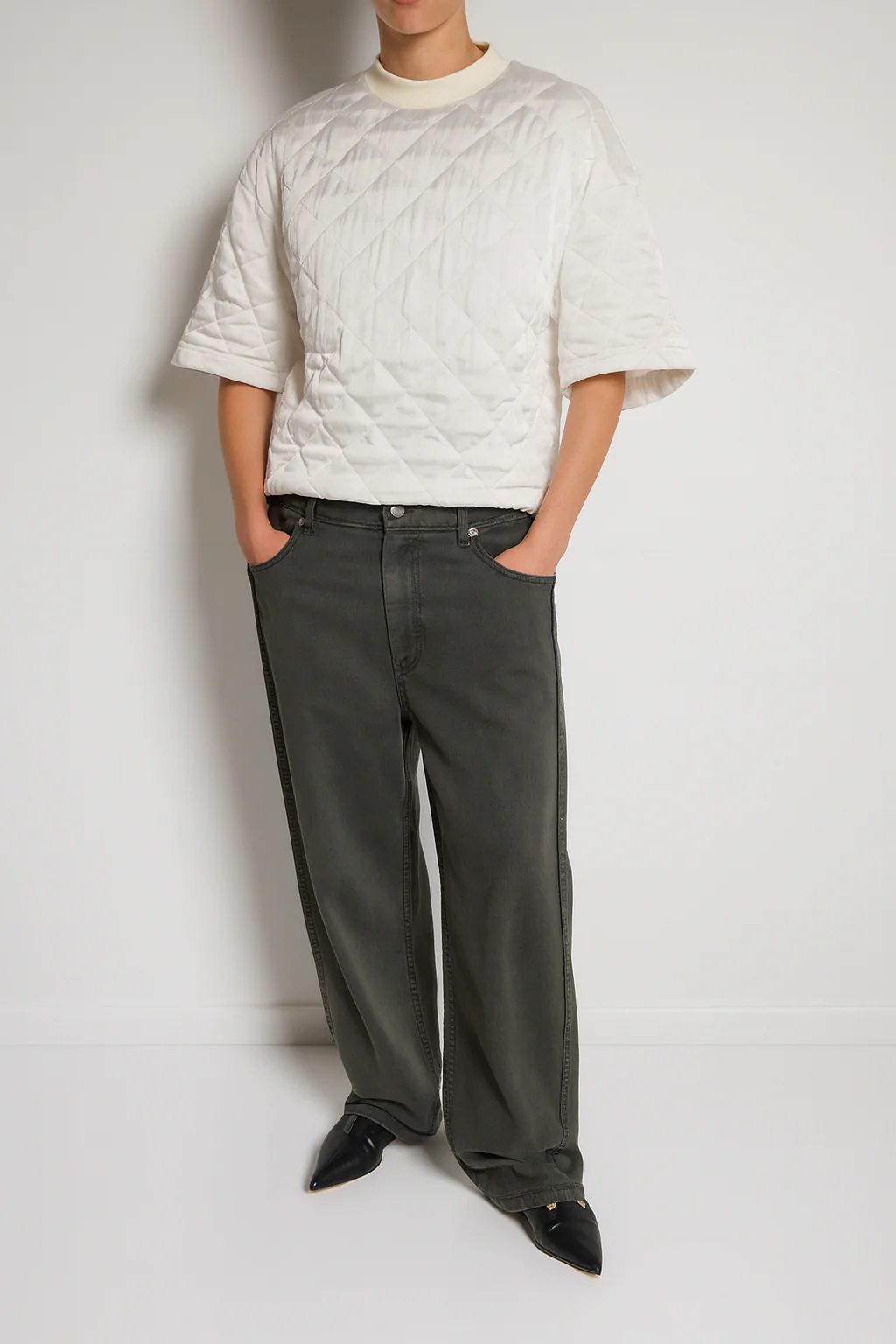 Garment Dyed Stretch Twill Tuck Pant - Grey - Image 2