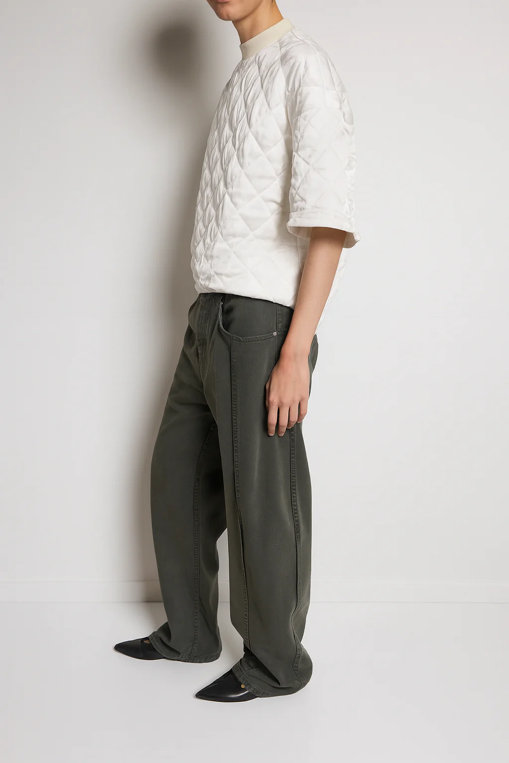 Garment Dyed Stretch Twill Tuck Pant - Grey - Image 3