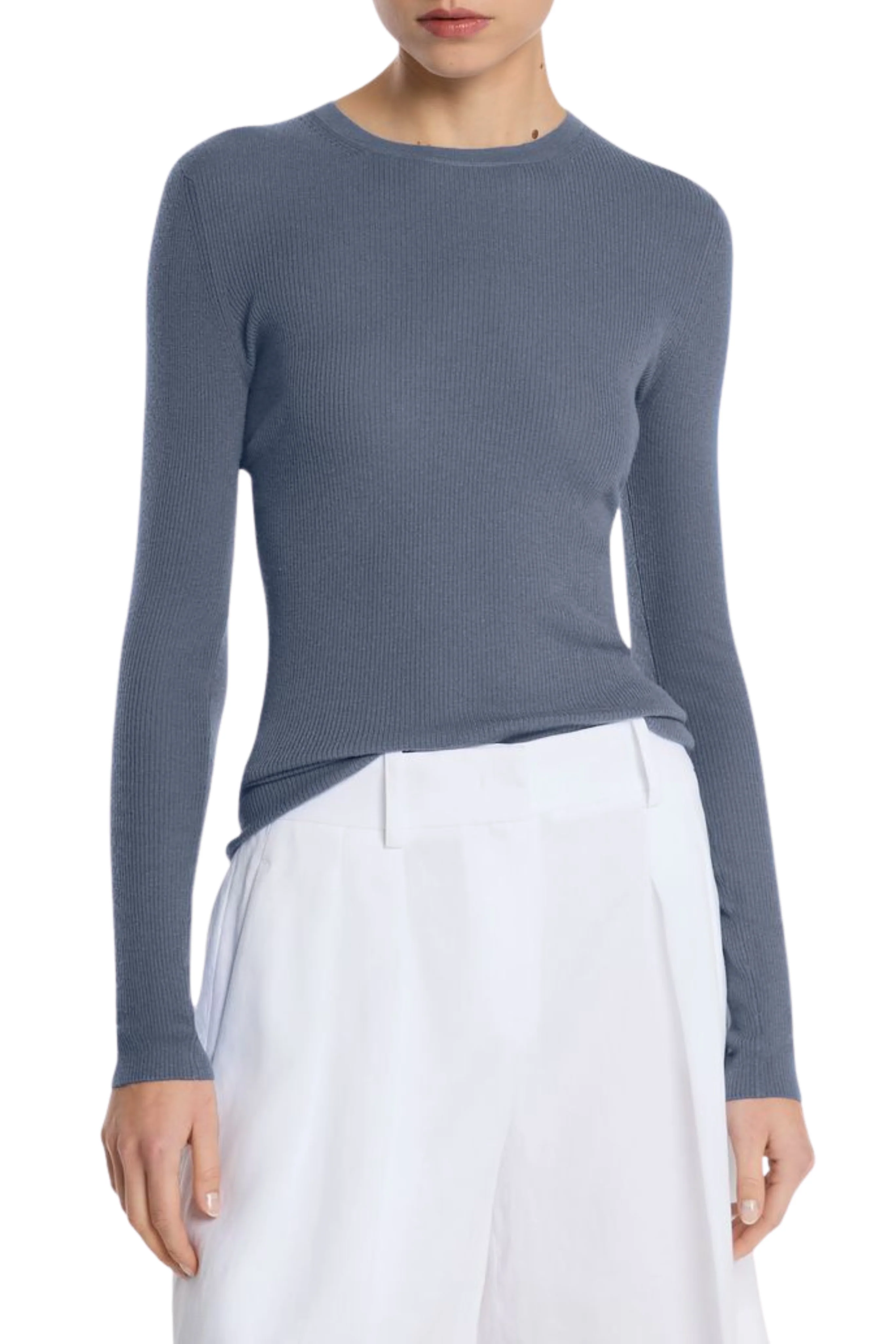 Hutton Ribbed Crewneck Pullover in Steel - Image 2