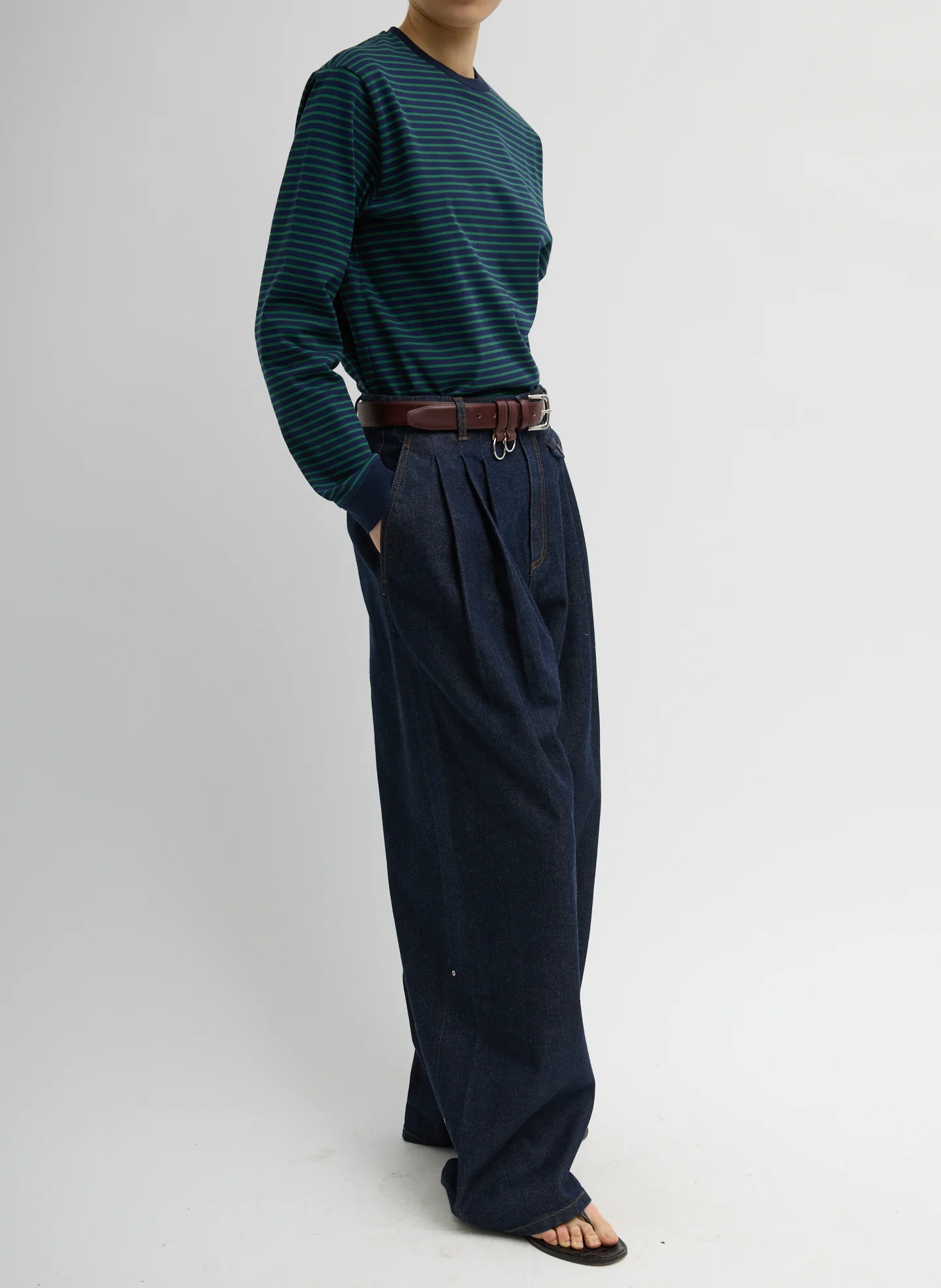 Indigo Denim Triple Pleat Jean - Image 6