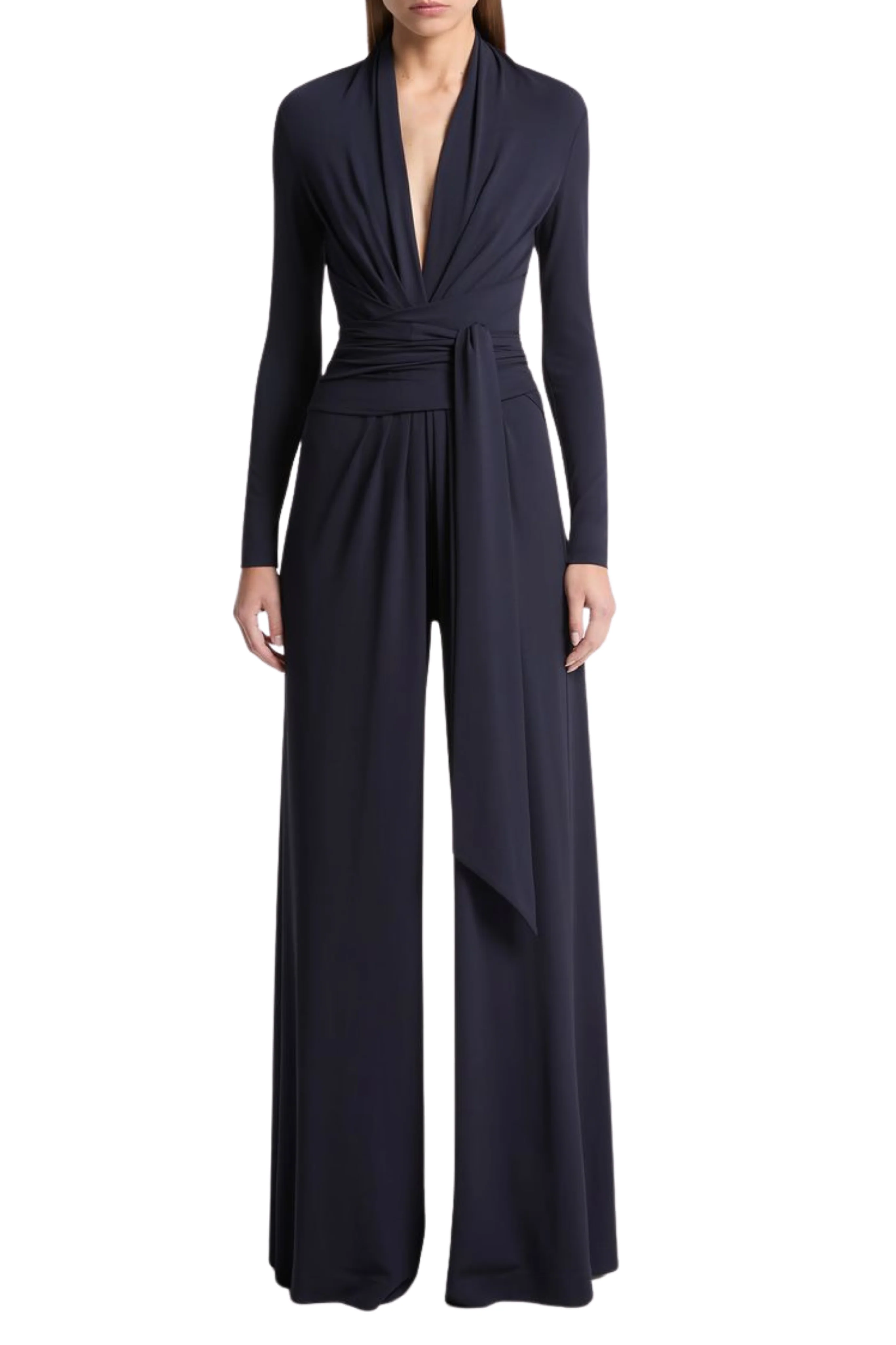 Long Sleeve Tie Waist Palazzo Jumpsuit - Image 2