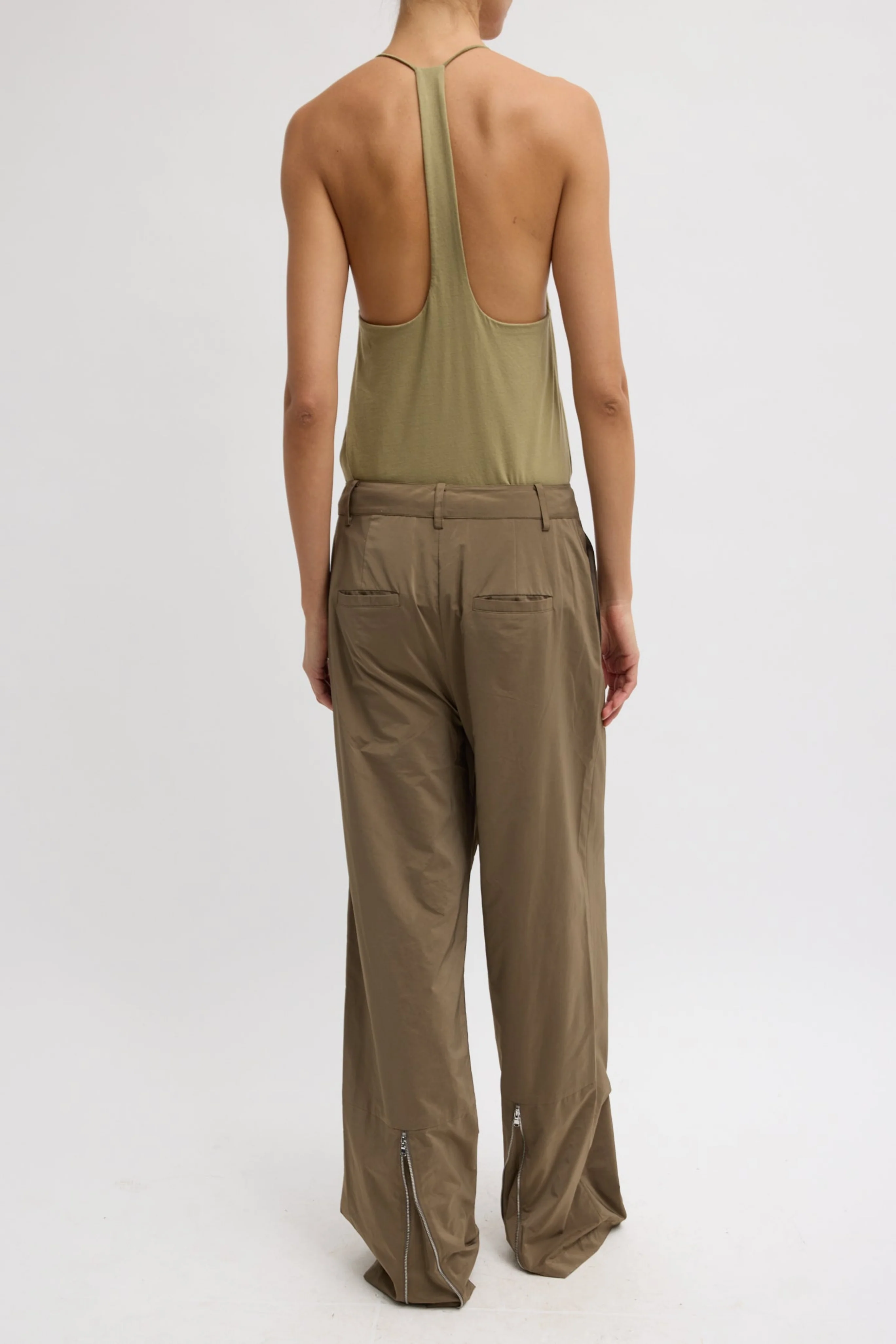 Nylon Zipper Trouser in Dark Taupe - Image 3