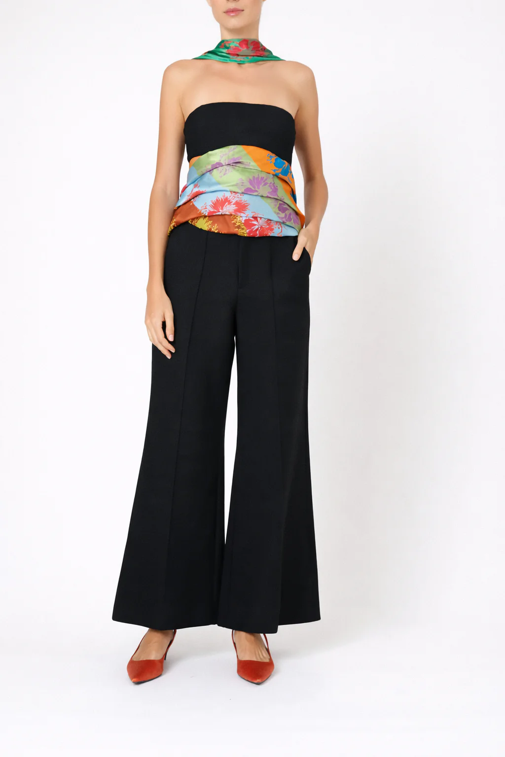 Paneled & Piped Flare Pant in Ridged Linen - Image 2