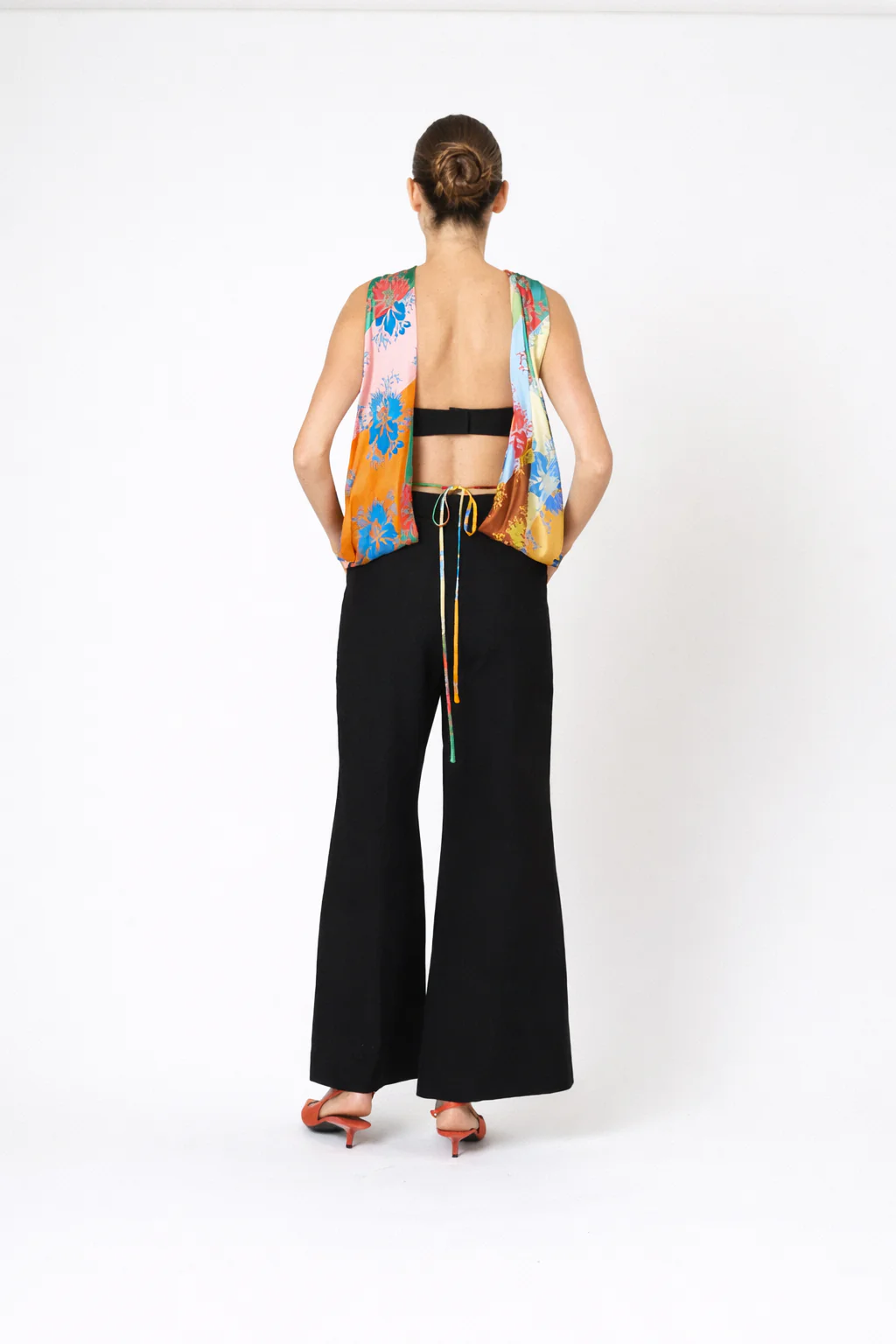 Paneled & Piped Flare Pant in Ridged Linen - Image 4