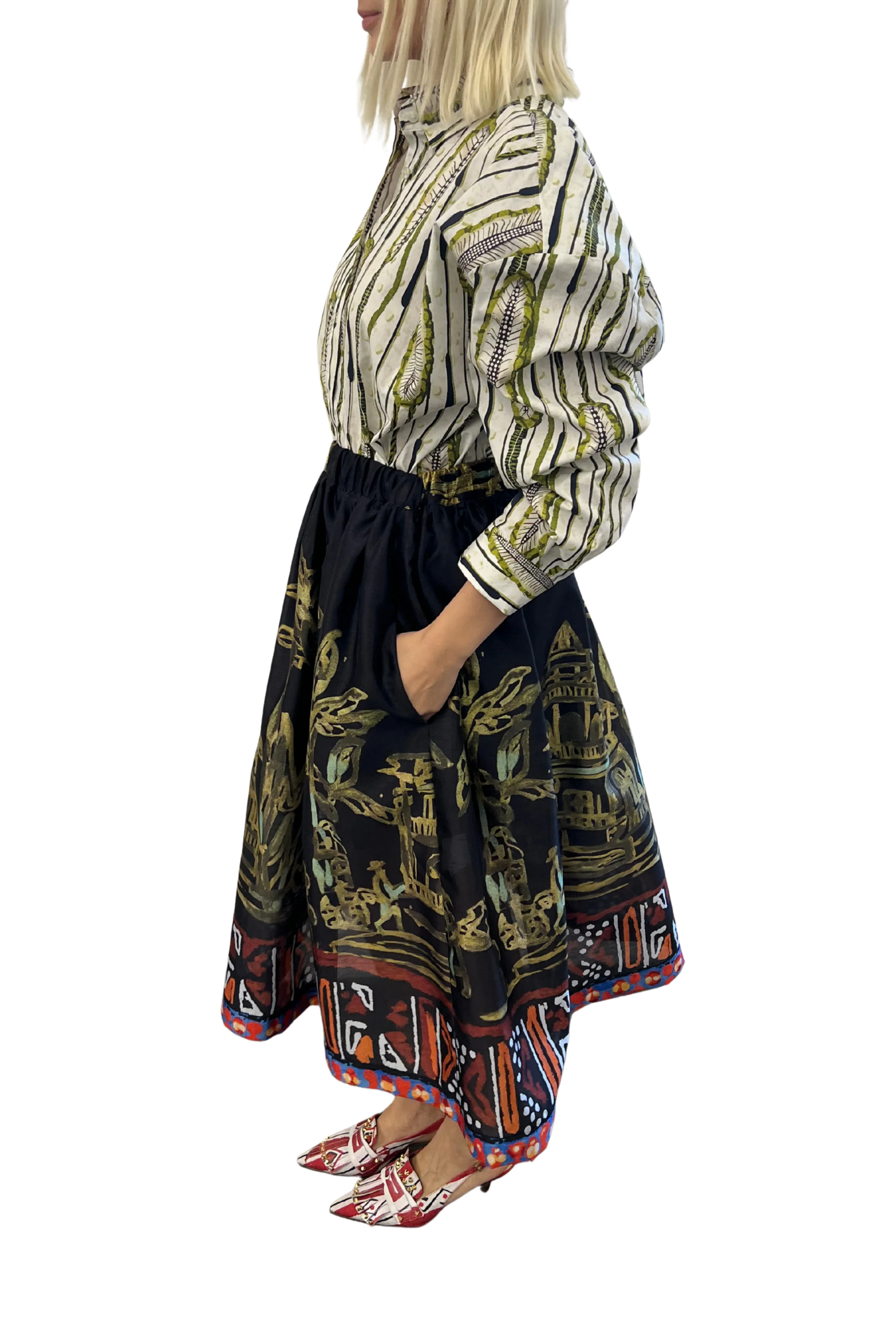 Printed Black Midi Skirt - Image 3