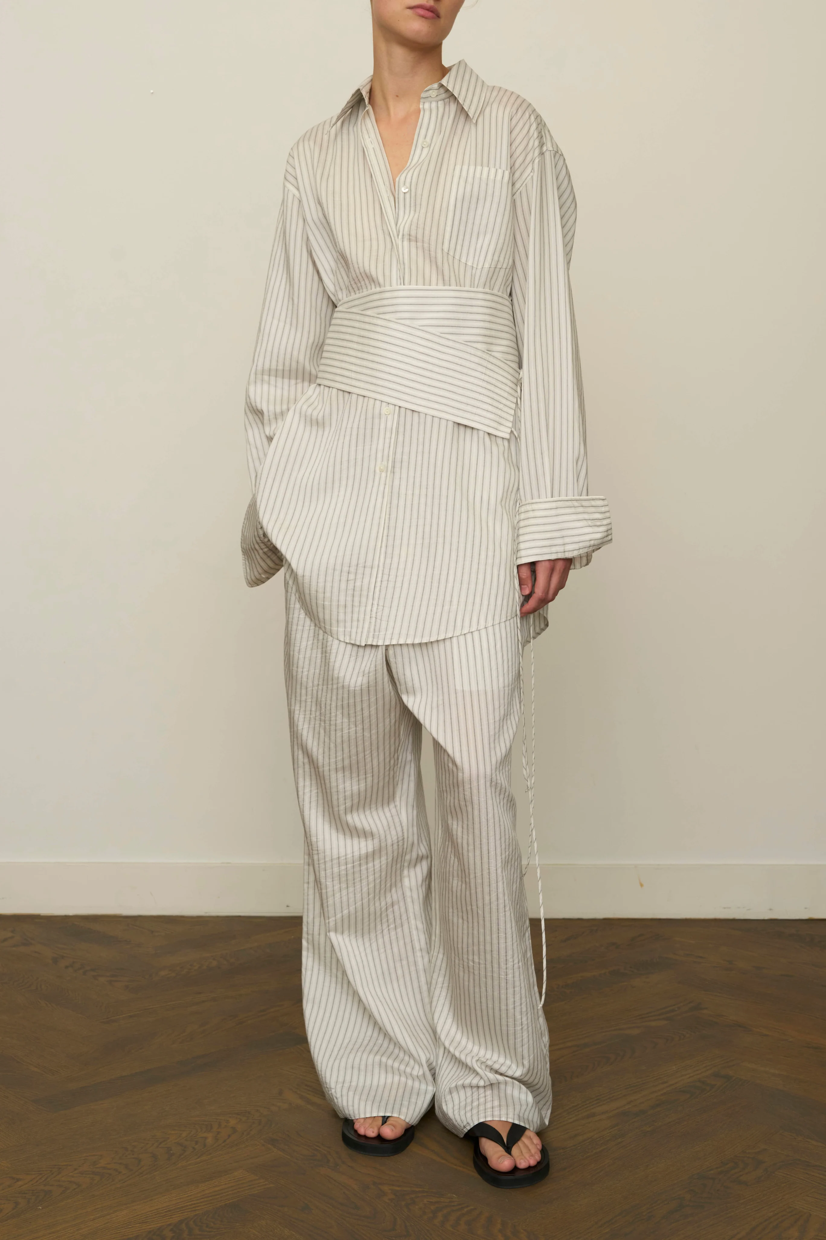 Silk Stripe Belted Shirt - Image 2