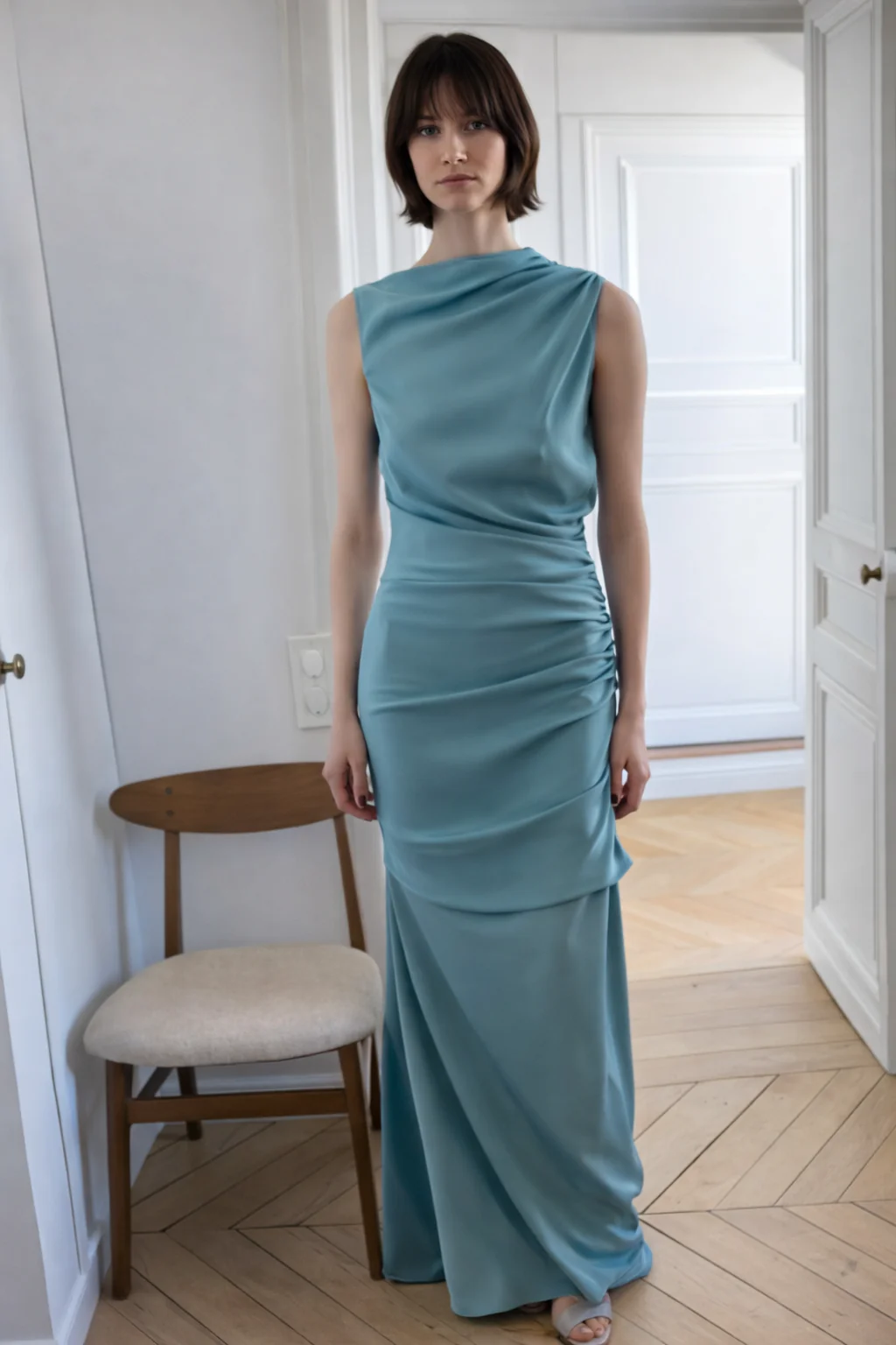 Silk Yanked Column Gown - Image 3