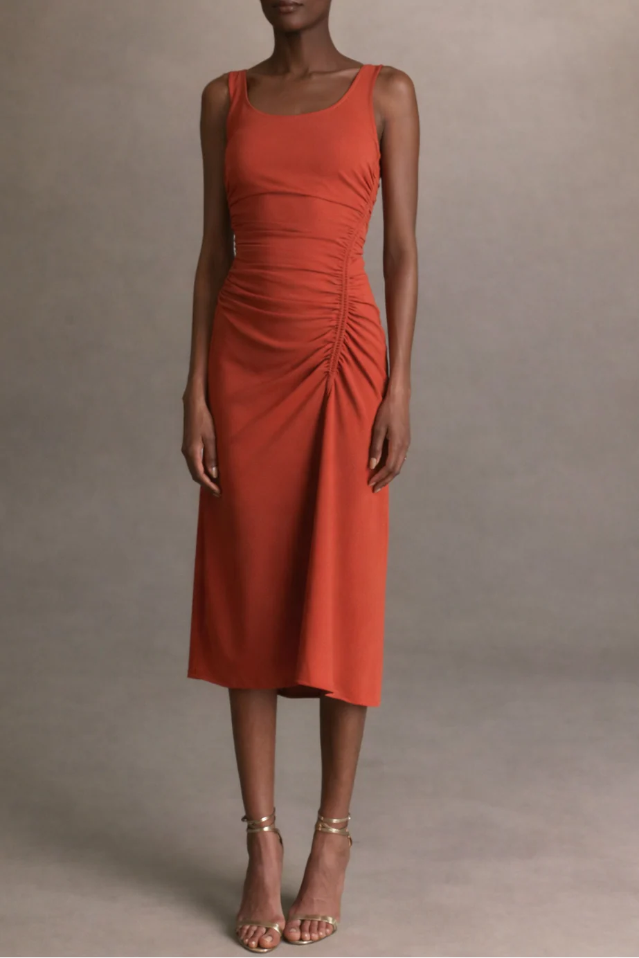 Stretch Jersey Ruched Front Midi Dress - Image 3