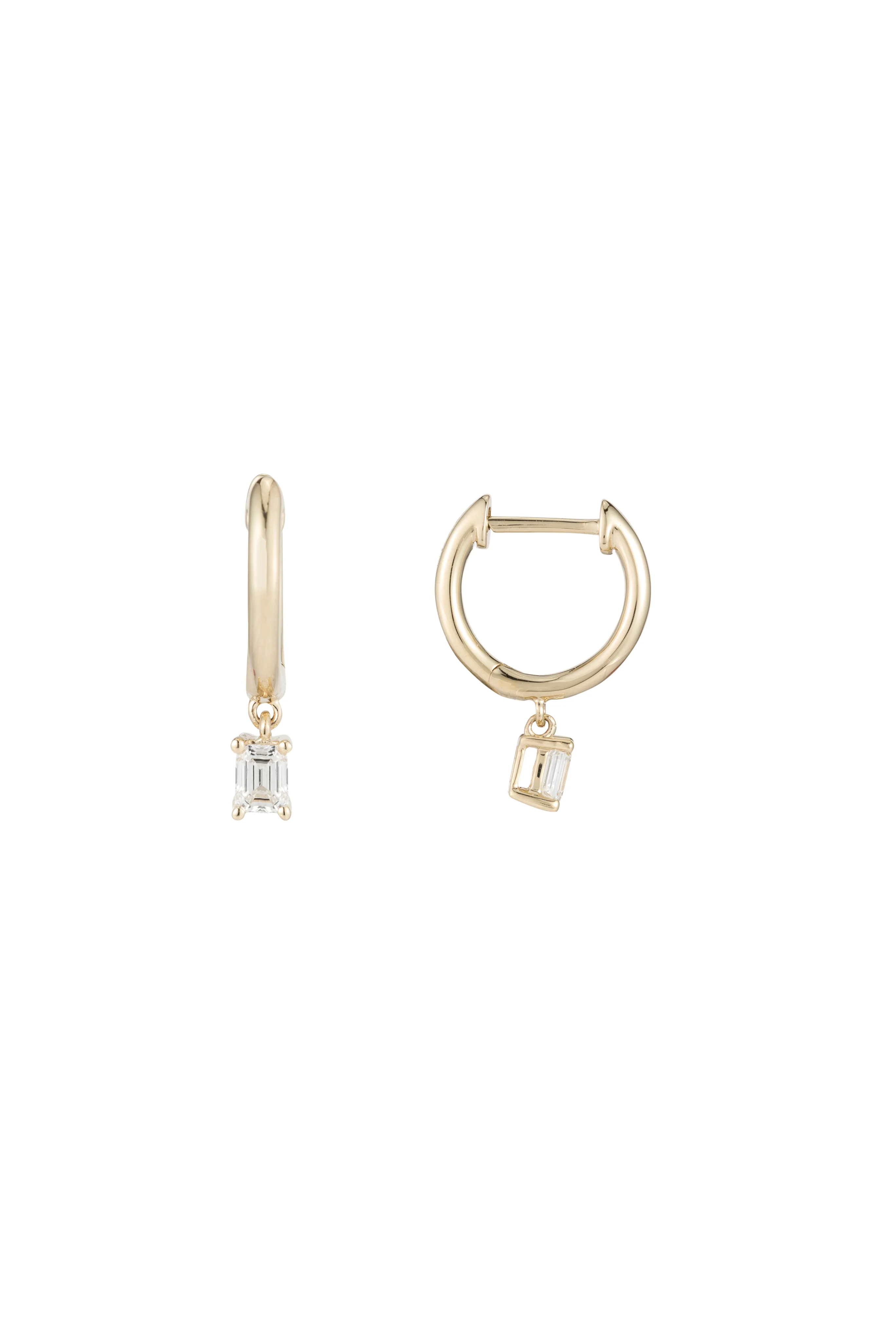 Teensy Emerald Cut Diamond Huggies - Image 2