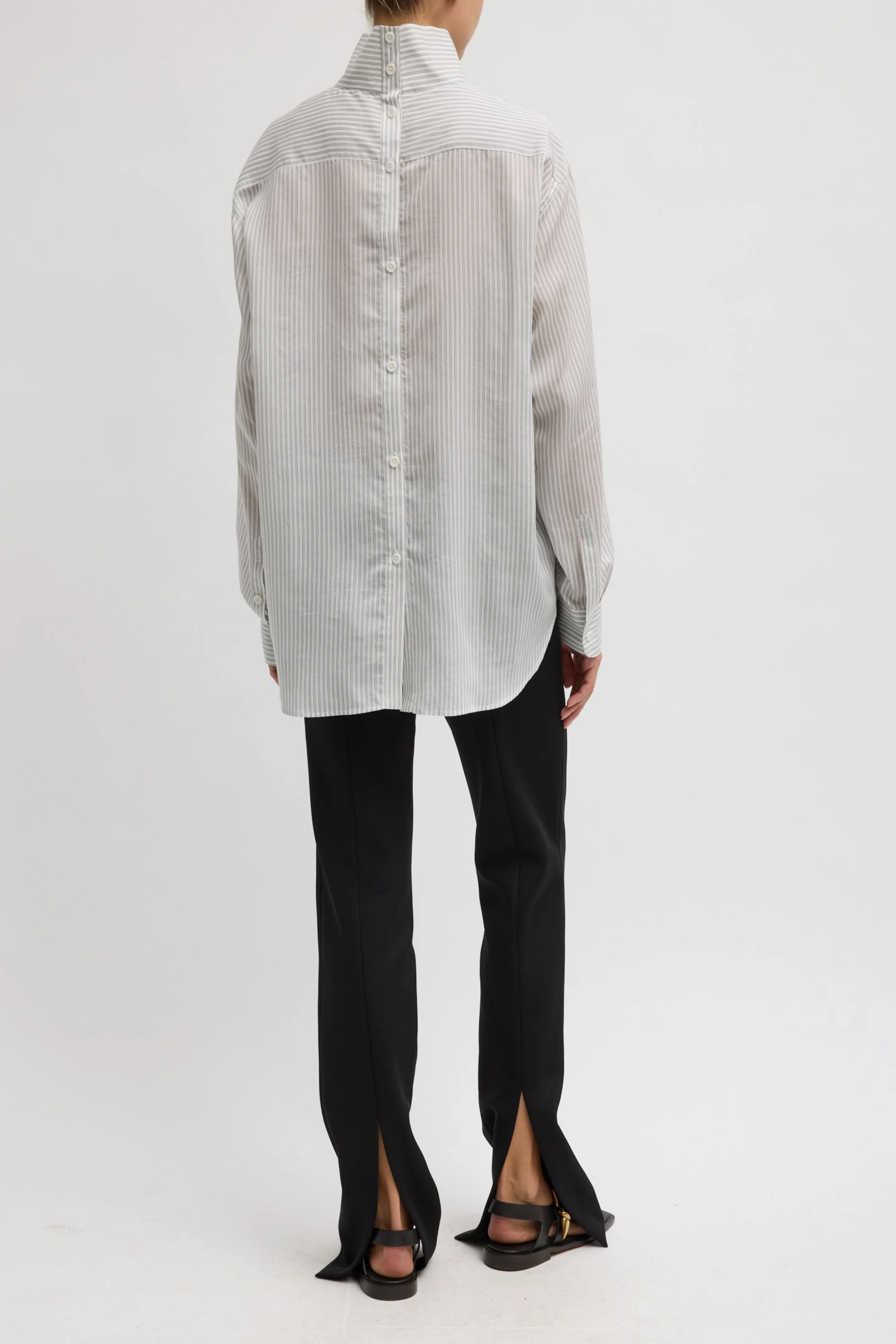 Ultra Light Silk Tencel Striped Funnel Neck Shirt - Image 5