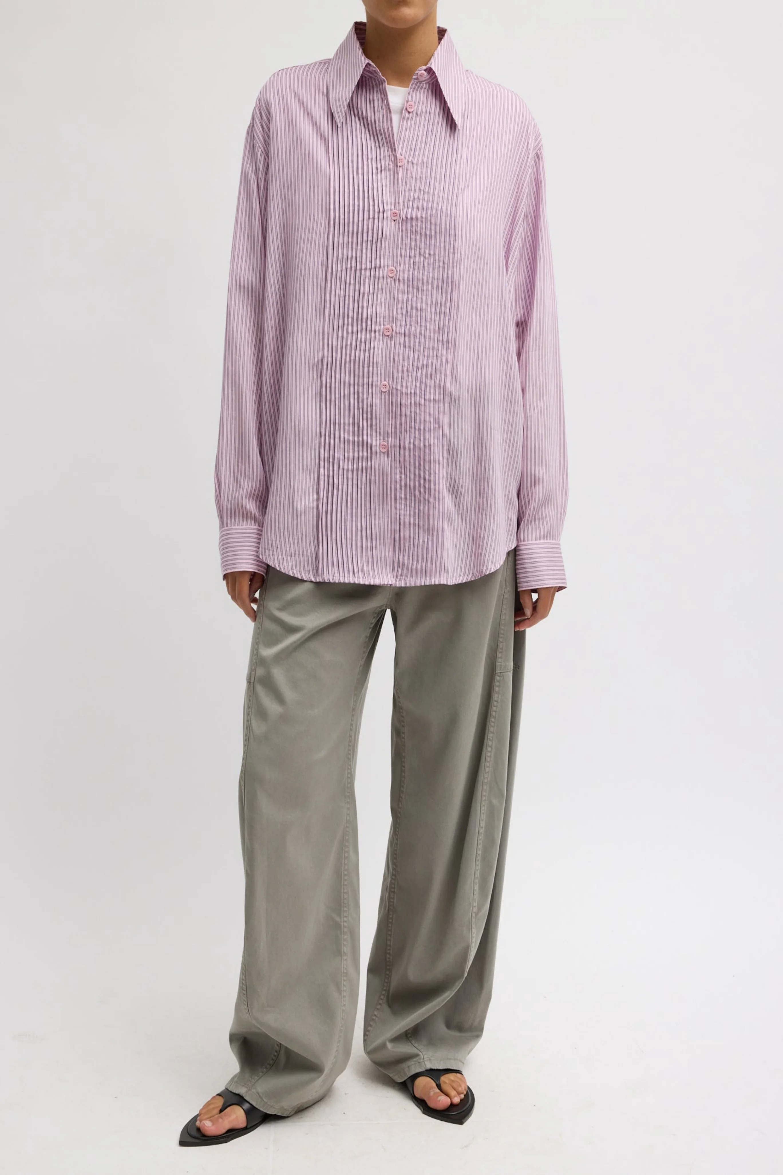 Ultra Light Silk Tencel Striped Pintucked Shirt - Image 5