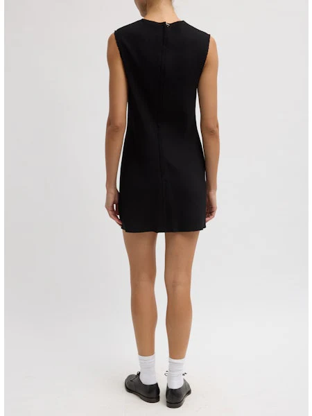 Viscose Plisse Sleeveless Bias Short Tunic Dress In Black - Image 4