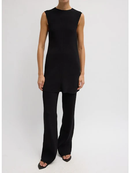Viscose Plisse Sleeveless Bias Short Tunic Dress In Black - Image 5
